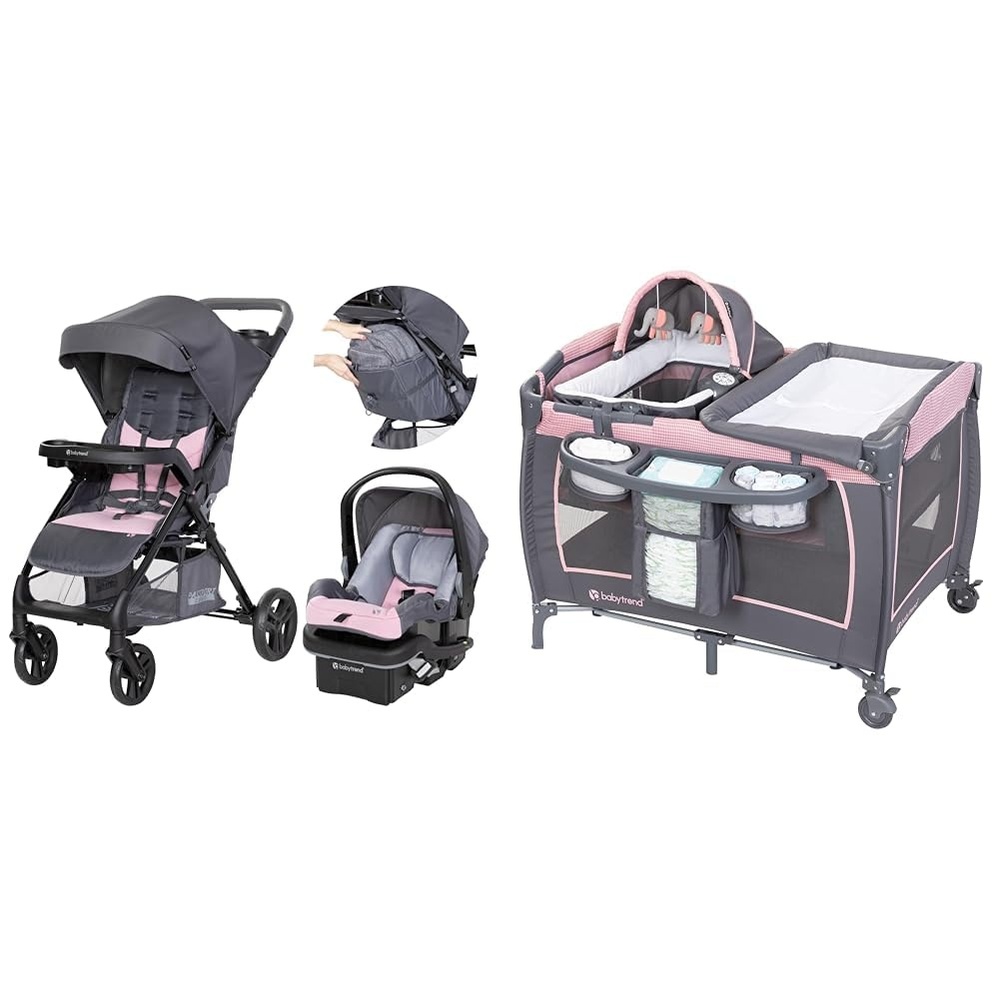 image:imageBaby Trend Passport Cargo Travel System Pink Bamboo with Lil Snooze Deluxe III Bassinet